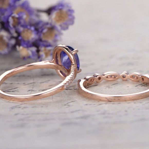 *NEW 18K Rose Gold Amethyst Diamond Halo Ring Set - Picture 4 of 5